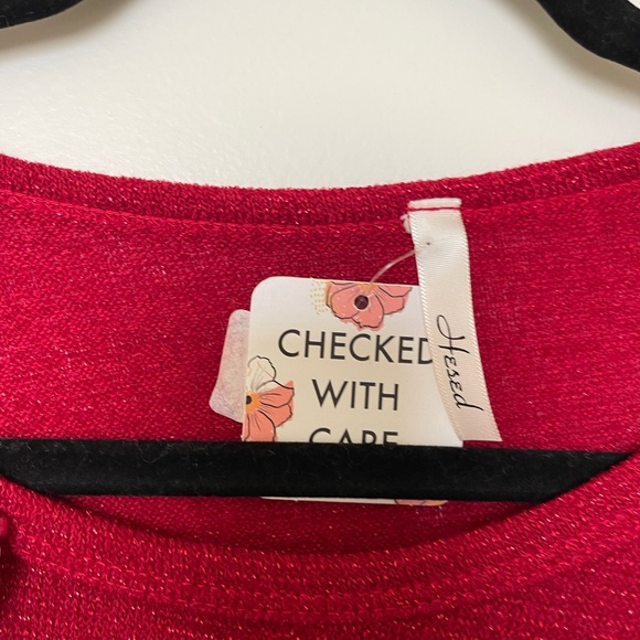 Christmas Holiday party Hesed shimmering ruby, long sleeve, dressy, top - Picture 2 of 11